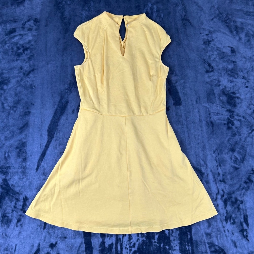 New York & Company Fit Flare Dress Womens XS Yellow Cotton Keyhole Neck ID980006